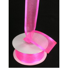 Organza Ribbon With Satin Edge , Flamingo Pink, 1-1/2 Inch x 25 Yards (1 Spool) SALE ITEM